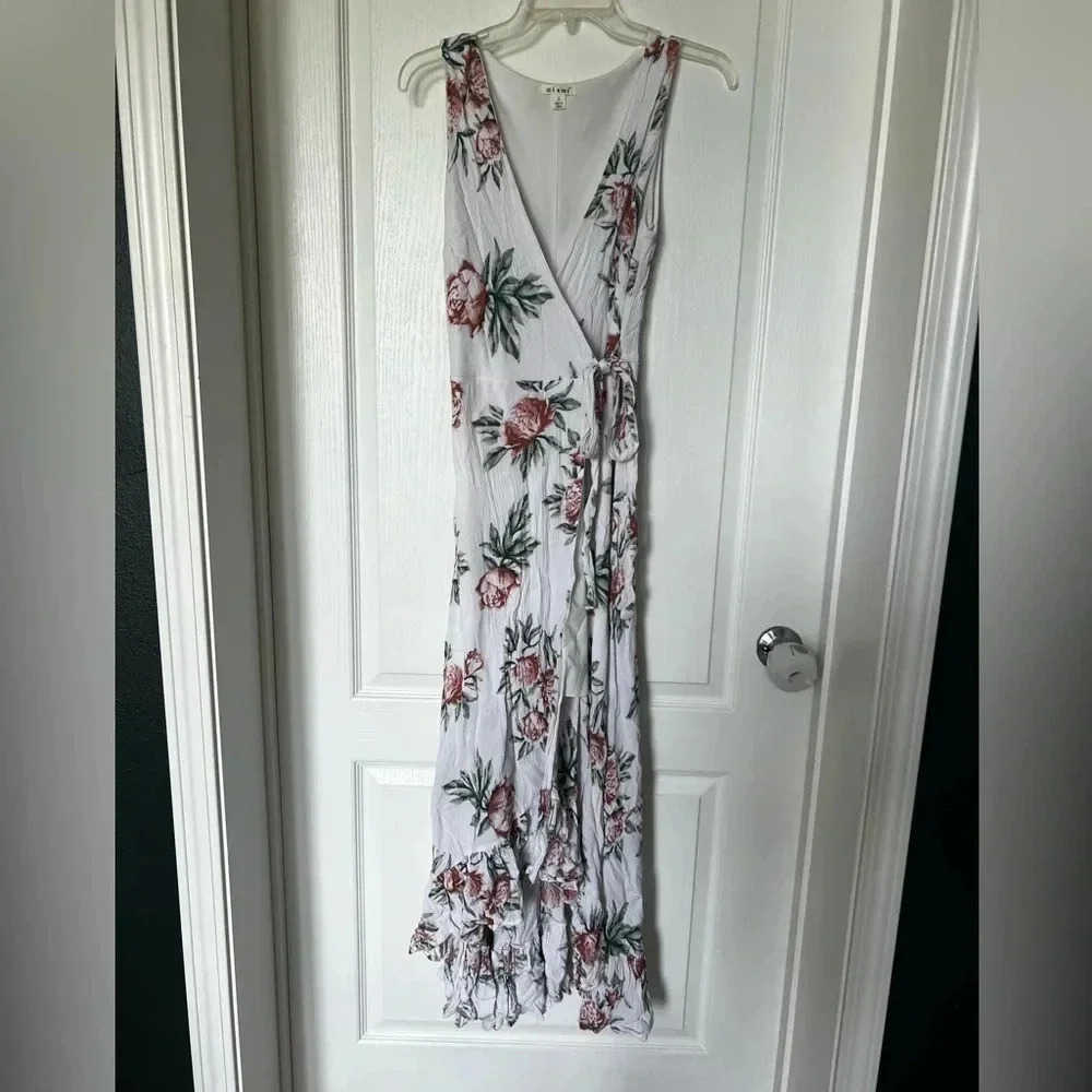 MIAMI : long floral dress maxi white green pink